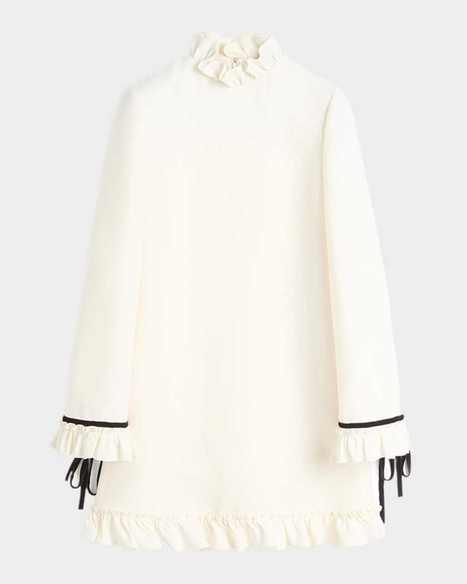 Frill High Neck Contrast Trim Mini Dress